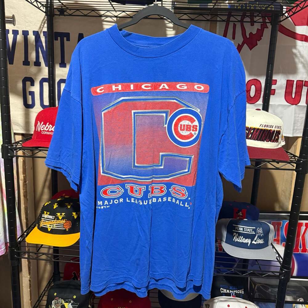 Vintage 1997 Logo 7 Chicago Cubs MLB Baseball T-Shirt XXL Blue